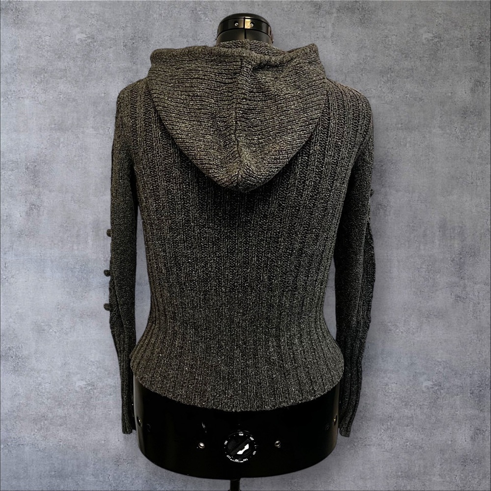 Etui Fisherman Bobble Aran Zip Front Hoodie Sweater in Grey - Picture 11 of 16